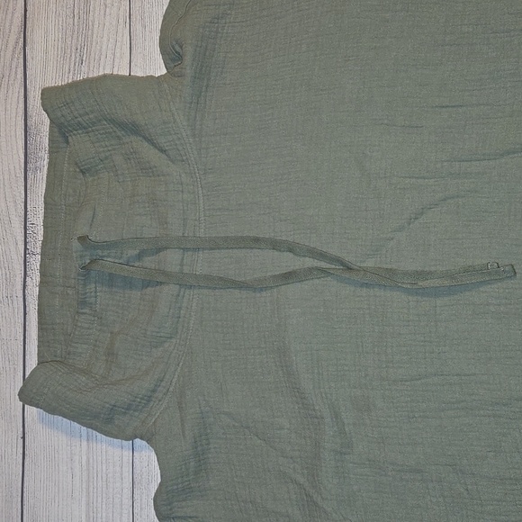 Caslon Gauze Funnel Neck Cotton Blend Long Sleeve Top Green Size L NWOT - Picture 3 of 11